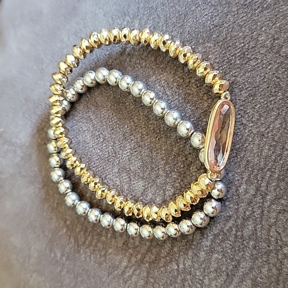 5/$25 Silver and Gold Acrylic Beaded Stretch Bracelets - Picture 4 of 6
